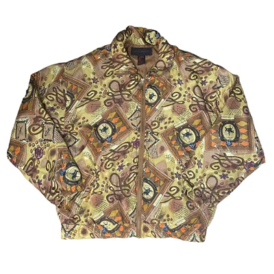 Винтажный 90-х желтовато-коричневый коричневый вестерн лошадь ковбой графический шелк bomber куртка S - Изображение 1 из 4