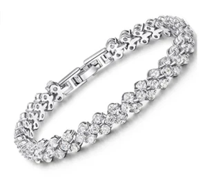 Simulated Diamond Element Crystal Sterling Silver Bracelet + Gift box - Picture 1 of 6
