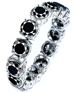 68.77 CT GREAT AAA BIG BLACK ROUND CUT MOISSANITE BRACELET 925 SILVER 7 inch - Picture 1 of 1