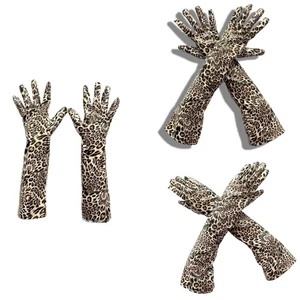 Elegant Extended Wrist Gloves Leopard Print PU Leather Daily Winter Handwear - Picture 1 of 11