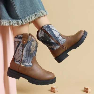 Ковбойские сапоги вестерн для мальчиков девочек на боковой молнии сапоги для верховой езды до середины икры - Изображение 1 из 4