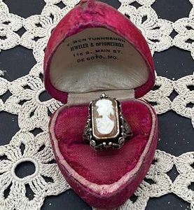 Antique Sterling Genuine Cameo / Onyx Diamond FLIP Ring Filigree - Picture 1 of 9