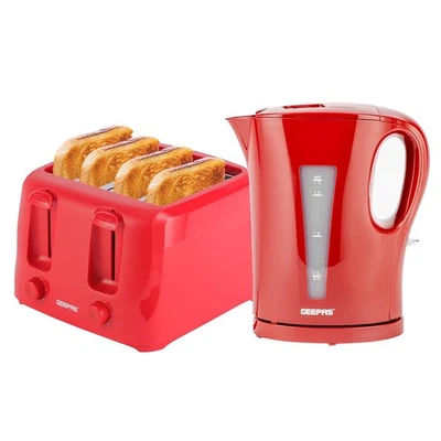 2200W 1.7L Electric Kettle & 4 Slice Bread Toaster Kitchen Combo Set Red - Image 1 of 4