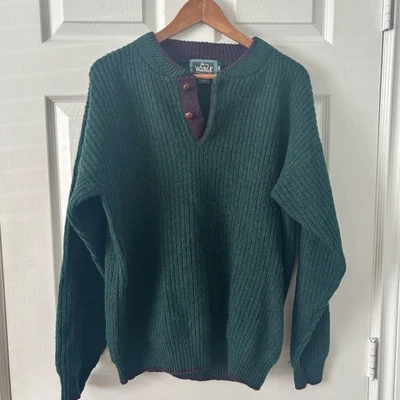 Vintage Woolrich Mens Medium Wool Sweater Button Closure Olive Green Purple - Image 1 of 4