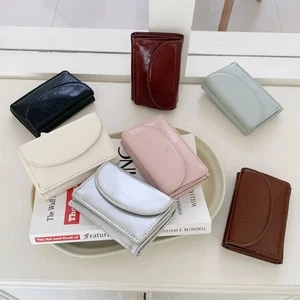 Solid Color Card Holder PU Leather Coin Bag New Short Wallet Women - Picture 1 of 19