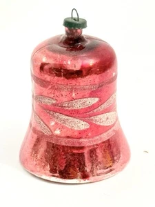 Vintage Red Glittered Antique Bell Christmas Ornaments Blown Mercury Glass Old - Picture 1 of 8