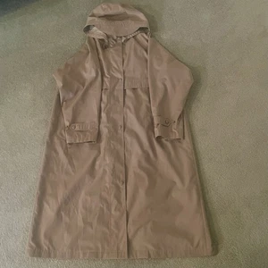 Vtg LL Bean Trench/Rain Coat Womens XL Petite Army Olive Removable Hood - Picture 1 of 6