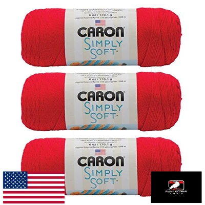Hilo Caron Simply Soft de 3 paquetes, 3 oz, engordado, 100 % acrílico - rojo - lavado a máquina y D Foto 1 de 4