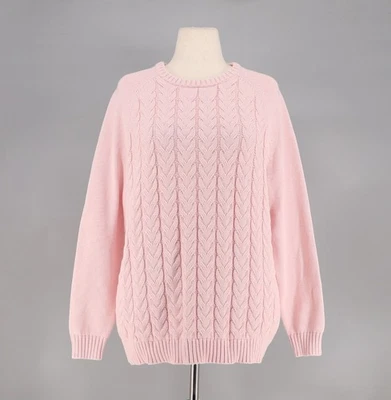 Suéter LANDS' END Tejido con Cable Drifter Cuello Redondo Rosa Claro Talla 1X (16W-18W) Foto 1 de 4