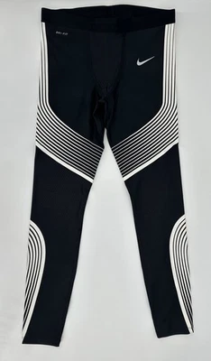 Nike Running Tights Mens Medium Power Speed Dri-Fit Black White Track 717750-013 - Image 1 of 4