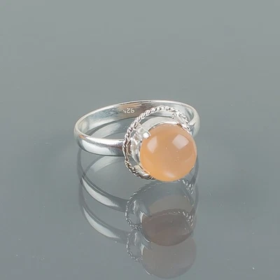 Anel de prata esterlina 925 pedra preciosa pedra da lua de pêssego feito à mão anel de joia presente para - Imagem 1 de 3