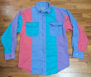 Camisa De Colección Larry Mahan Colorblock - Para Hombre XL - Rayas Años 90 Suroeste Oeste - Imagen 1 de 15