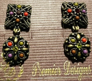 PREMIER DESIGNS Jewelry TAPESTRY Pierce Earrings Gold Plated Colored Jewels NWT - Picture 1 of 4