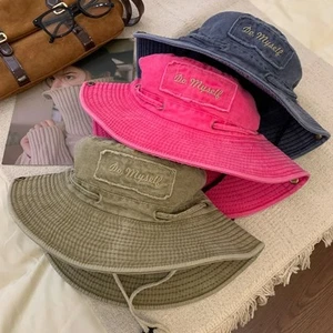 Hiking Outdoor Sun Hat Wide Brim Bucket Hat Western Cowboy Hat with String - Picture 1 of 11