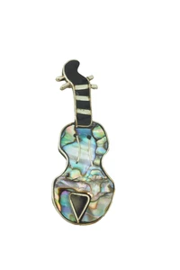 Vintage Mexiko Sterlingsilber Abalone-Inlay Musikinstrument Gitarre Pin Anhänger - Bild 1 von 5