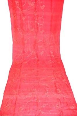 Sari Clásico Diseño Floral Lentejuelas Bordado Trabajo Rojo Pura Seda Foto 1 de 4