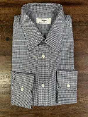 Brioni Cotton Button Up Dress Shirt L navy/white checkered New with Tags NWT - Image 1 of 3