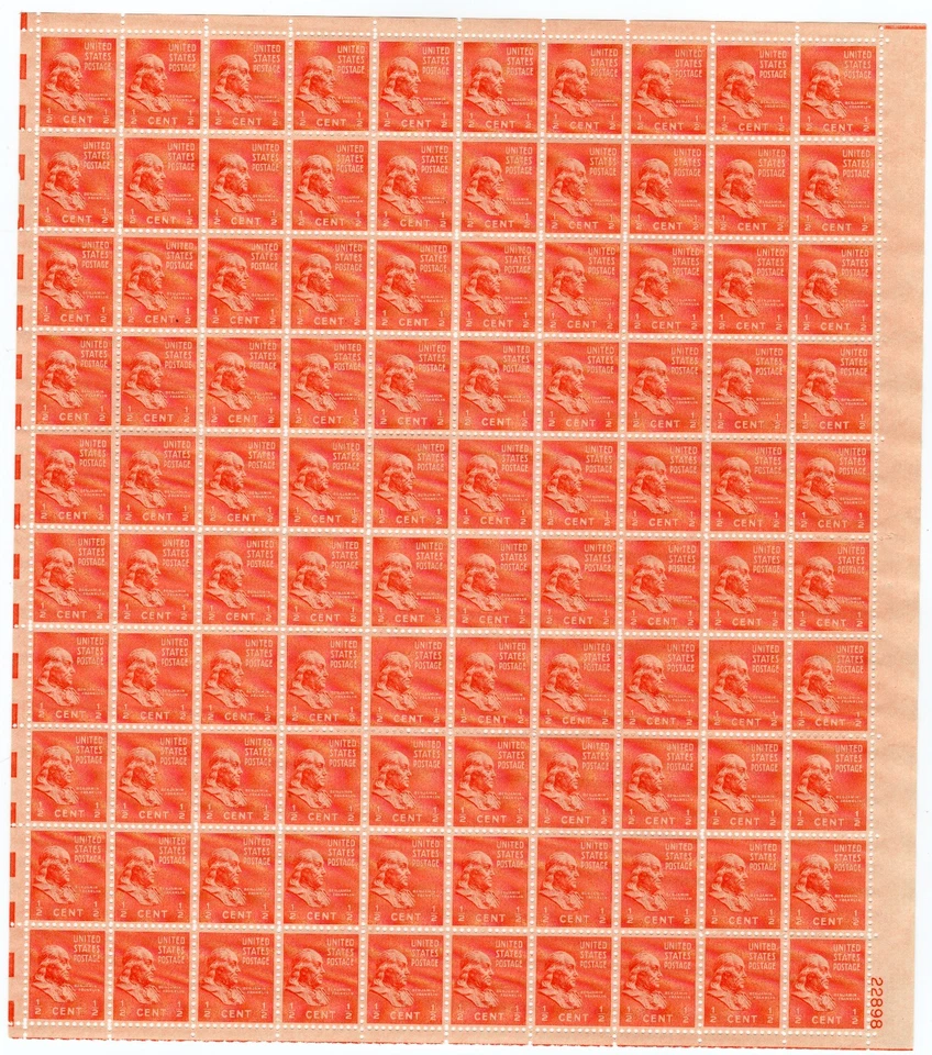 Scott #803 Benjamin Franklin Sheet of 100 Stamps - MNH P#22898 LR - Image 1 of 2