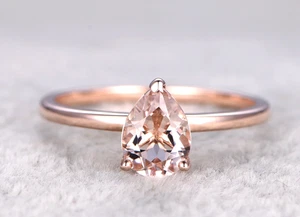 0.52 ct Natural Pear Cut Peach Morganite Solitaire Ring With 14k Solid Rose Gold - Picture 1 of 5