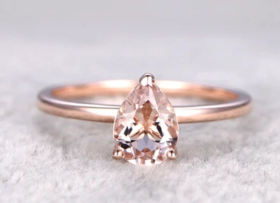 0.52 ct Natural Pear Cut Peach Morganite Solitaire Ring With 14k Solid Rose Gold - Image 1 of 4