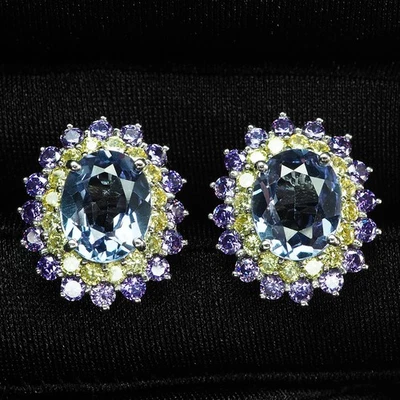 Impresionantes pendientes de oro blanco de plata de ley 925 ovalados de espinela con cambio de color de 6,80 quilates Foto 1 de 4