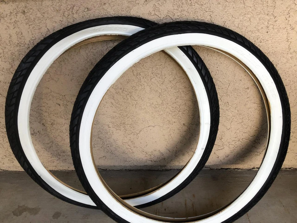 Pair of DURO Black White Wall 26x2.125 Beach Cruiser Bike Bicycle Tires Chopper