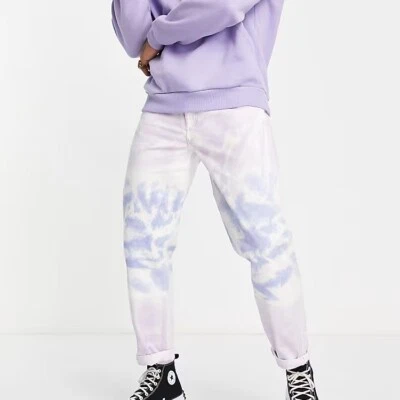 Мужские джинсы Topman Relaxed Ombre Tie-Dye фиолетового цвета размер 32x32 - Изображение 1 из 4
