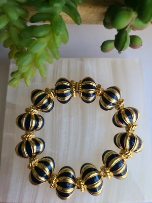 Joan Rivers Link Bracelet Blue Enamel Vintage 1990’s Hidden Box Clasp - Image 1 of 4