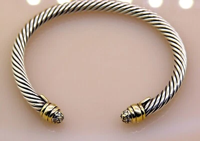 D. Yurman 7 毫米电缆经典钻石手链纯银 925 & 18K Y 金色 — 第 1/4 张图片