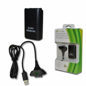 KIT PLAY AND CHARGE COMPATIBILE PER XBOX 360 RICARICABILE 4800MAH CAVO USB - Foto 1 di 7