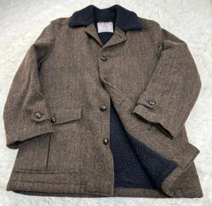 Harris Tweed x Octopus Army Wool Herringbone Boa Coat Brown Mix L From JPN Used - Picture 1 of 12