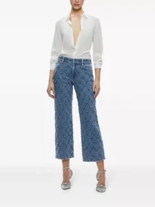 Pantalones de mezclilla recortados acolchados adornados Alice + Olivia Weezy talla 27 nuevos con etiquetas $796 - Imagen 1 de 12