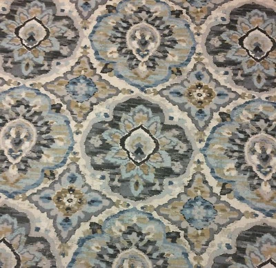 BALLARD DESIGNS BRISTOW BLUE FLORAL GEOMETRIC MULTIUSE FABRIC BY THE YARD 54" W - Image 1 of 4