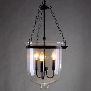 Homary Rustic Clear Glass Bell Jar Suspended Pendant Light with 3 Candle Lights - Picture 1 of 27