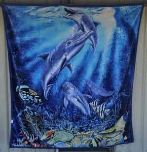 DOLPHINS DOLPHIN OCEAN FISH SEA WATER TWO PLY KING SIZE REVERSIBLE BLANKET - Picture 1 of 4