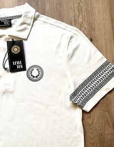 Level Ten Mean’s Polo T-Shirt Withe/ Ivory XL Versace Pattern Black Accents