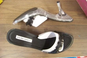 deliziose scarpe con tacchi raso trasparente nero taglia 7 - Foto 1 di 1