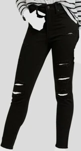 $195 Levi's Women Black Stretch Skinny Distressed High-Rise Denim Pants Jeans 25 - Picture 1 of 1