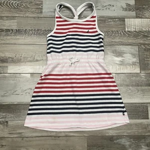 Nautica Pink White Red Striped Pullover Casual Jersey Dress Sleeveless Girls 4 - Picture 1 of 6