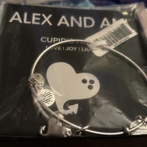 Alex and Ani CUPID'S HEART Bracelet Silver Color Crystal Heart Bangle Box Sealed - Picture 1 of 6