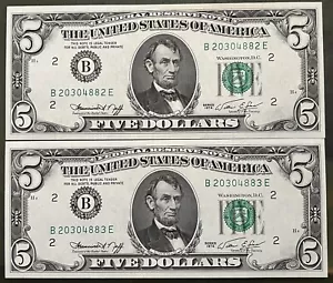 (3) Consecutive 1974 $5 FRN’S Federal Reserve Notes New York District Gem Unc - Picture 1 of 2