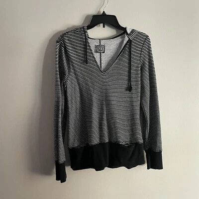 Sudadera con capucha pulóver ligera de felpa a rayas negra blanca S Central Park para mujer Foto 1 de 4