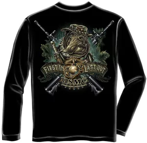 T-shirt manica lunga nuova MARINES FIRST IN LAST OUT CON LICENZA USMC - Foto 1 di 2