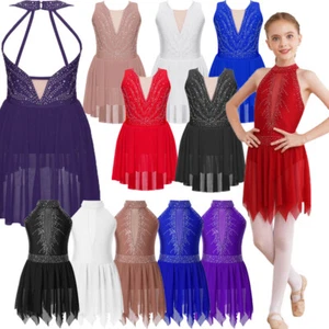 Girl's Costume Figure Ice Skating Dance Dress Lyrical Modern Ballet Jazz Leotard - Picture 1 of 136