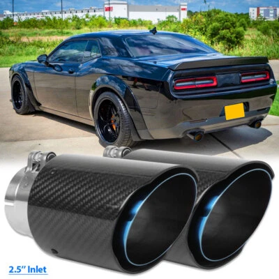 Para Dodge Challenger 2008-2023 2,5" entrada 3,5"" salida doble punta de escape carbono Foto 1 de 4