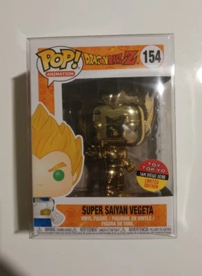 Funko Pop Vegeta Gold Chrome Dragon Ball SDCC 2018 Toy Tokyo sticker MINT 10/10 - Imagen 1 de 4