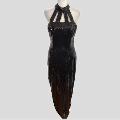 Maxi Vestido Vintage Años 90 Nadine Negro Lentejuelas Bombshell Tirantes Foto 1 de 4