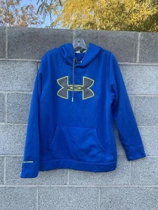 Under Armour STORM Hooded Sweatshirt Men’s Large Blue Yellow Logo Loose/Coupe - Picture 1 of 8
