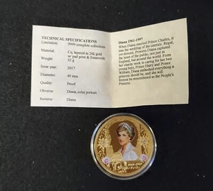 2017 American Mint Princess Diana Proof Coin with Swarovski Crystal and COA - Picture 1 of 4