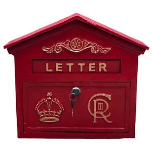English CR III Post Office Mailbox in Red Cast Iron - Wall Mount or Standing - Picture 1 of 6